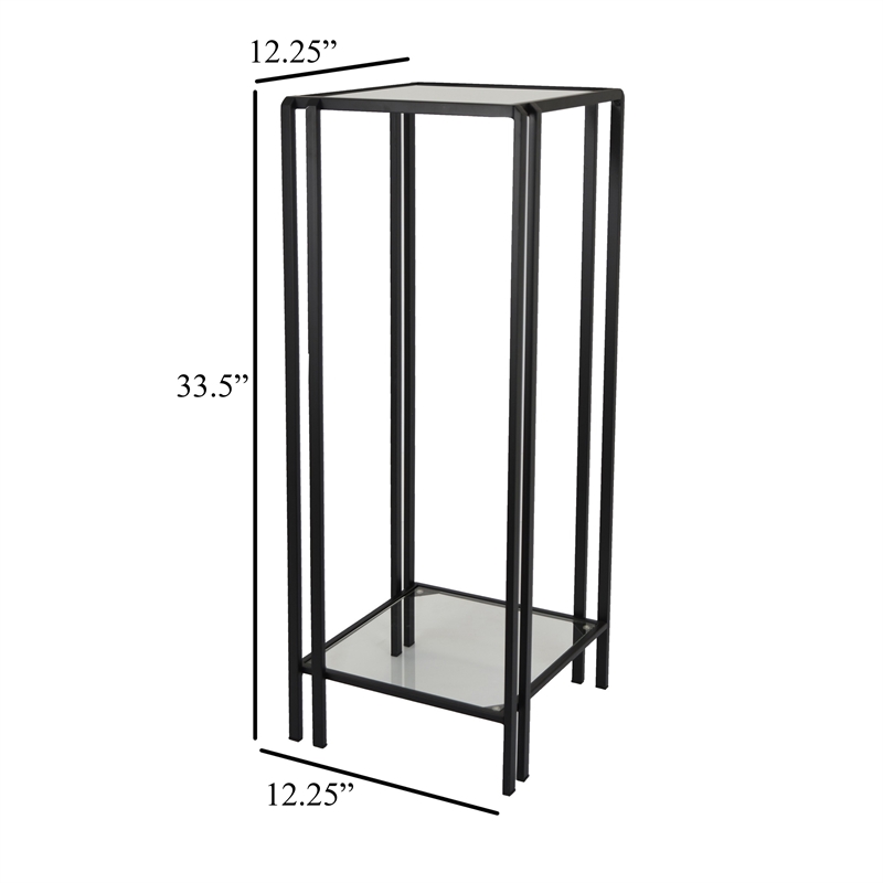 Benjara Buckley Plant Stand Table- Black Metal- Square Mirrored Top- 34 Inch