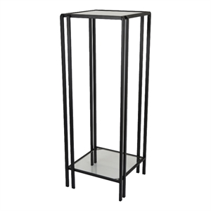 Benjara Buckley Plant Stand Table- Black Metal- Square Mirrored Top- 34 Inch