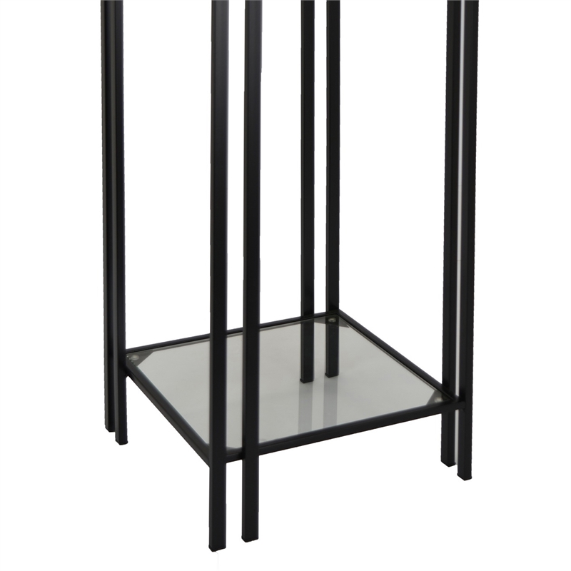 Benjara Buckley Plant Stand Table- Black Metal- Square Mirrored Top- 28 Inch