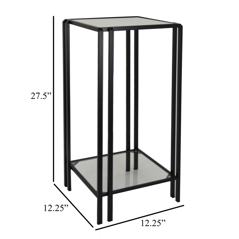 Benjara Buckley Plant Stand Table- Black Metal- Square Mirrored Top- 28 Inch