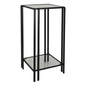 Benjara Buckley Plant Stand Table- Black Metal- Square Mirrored Top- 28 Inch