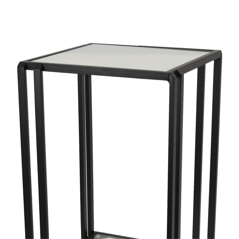 Benjara Buckley Plant Stand Table- Black Metal- Square Mirrored Top- 22 Inch