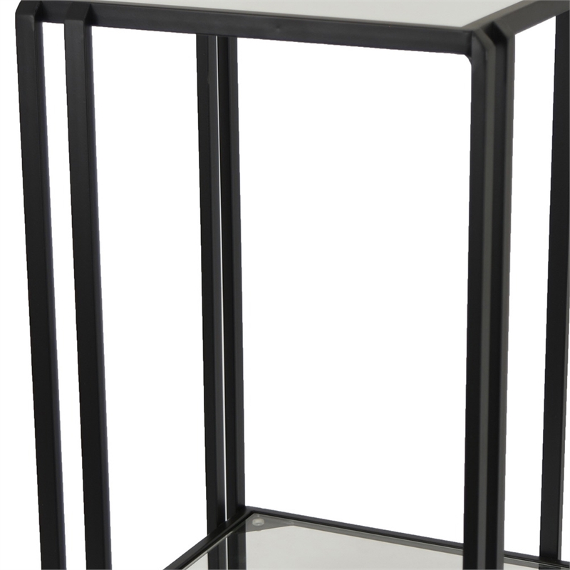 Benjara Buckley Plant Stand Table- Black Metal- Square Mirrored Top- 22 Inch