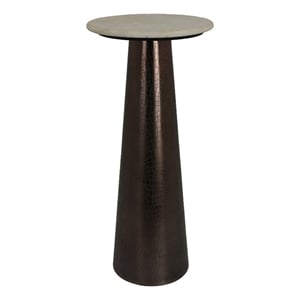 Benjara Plant Stand Accent Table- Bronze Metal- Round Gray Marble Top- 26 Inch