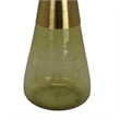 Benjara Palio Plant Stand Accent Table- Round Gold Metal- Green Glass Tapered