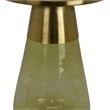 Benjara Palio Plant Stand Accent Table- Round Gold Metal- Green Glass Tapered