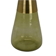 Benjara Palio Plant Stand Accent Table- Round Gold Metal- Green Glass Tapered
