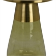 Benjara Palio Plant Stand Accent Table- Round Gold Metal- Green Glass Tapered