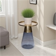 Benjara Palio Plant Stand Table- Round Gold Metal Top- Blue Glass Tapered Base