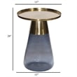 Benjara Palio Plant Stand Table- Round Gold Metal Top- Blue Glass Tapered Base