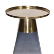 Benjara Palio Plant Stand Table- Round Gold Metal Top- Blue Glass Tapered Base