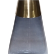 Benjara Palio Plant Stand Table- Round Gold Metal Top- Blue Glass Tapered Base