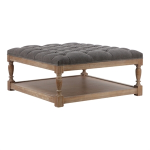 Benjara Xena Coffee Table- 36&quot Tufted Frost Gray Upholstery- Solid Wood