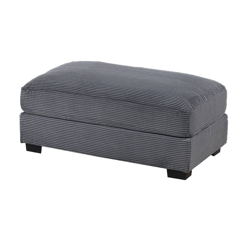 Benjara Lomi Cocktail Ottoman- Dark Gray Corduroy- Black Legs- 45 x 28 Inch
