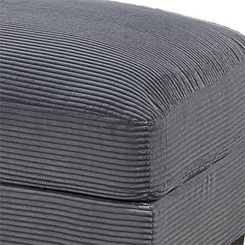 Benjara Lomi Cocktail Ottoman- Dark Gray Corduroy- Black Legs- 45 x 28 Inch