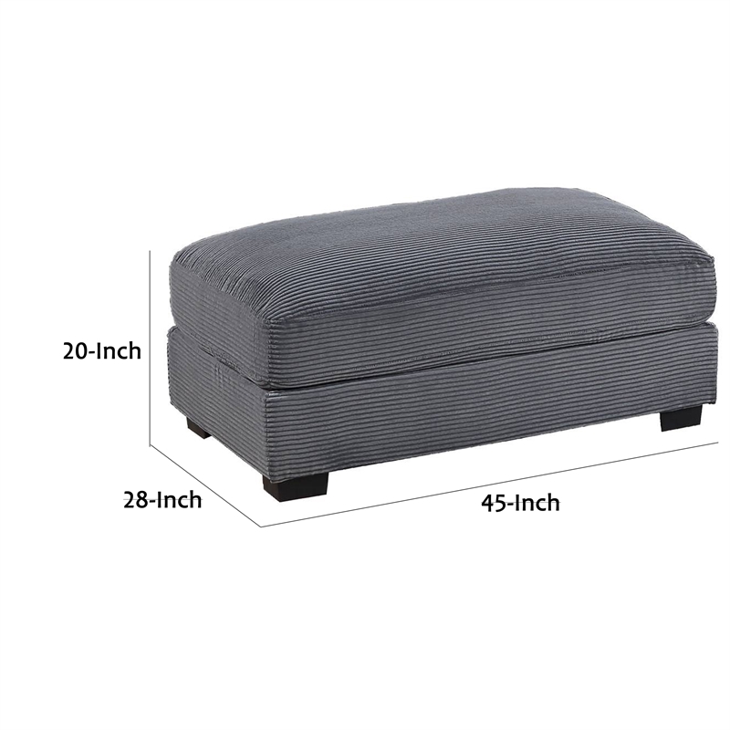 Benjara Lomi Cocktail Ottoman- Dark Gray Corduroy- Black Legs- 45 x 28 Inch
