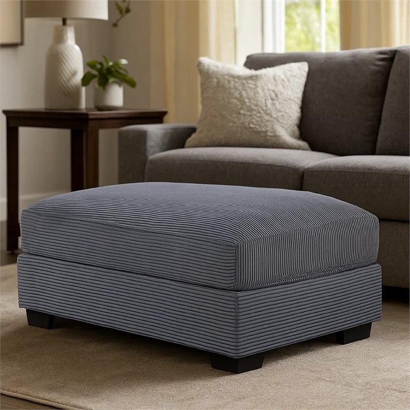 Benjara Lomi Cocktail Ottoman- Dark Gray Corduroy- Black Legs- 45 x 28 Inch