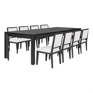 Benjara Kizie 9pc Dining Table Set- 94-118&quot Extendable- Black Wood Chairs