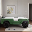 Benjara Randy SUV Twin Bed with Lights and Sound Effects- Green Faux Leather
