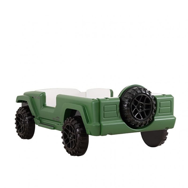 Benjara Randy SUV Twin Bed with Lights and Sound Effects- Green Faux Leather