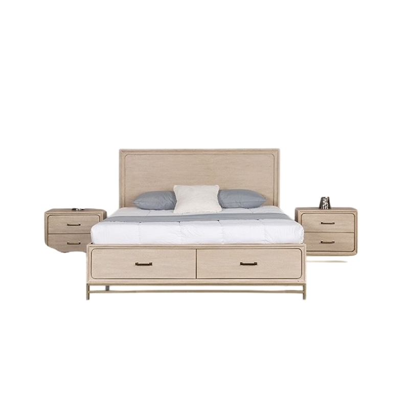 Benjara Rozie 5pc Queen Bedroom Set with Mirror- 2 Nightstand- Light Oak Brown