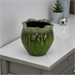 Benjara Balie Accent Vase- Green Ceramic Irregular Top Edge- Modern 10 Inch
