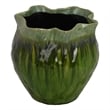 Benjara Balie Accent Vase- Green Ceramic Irregular Top Edge- Modern 10 Inch