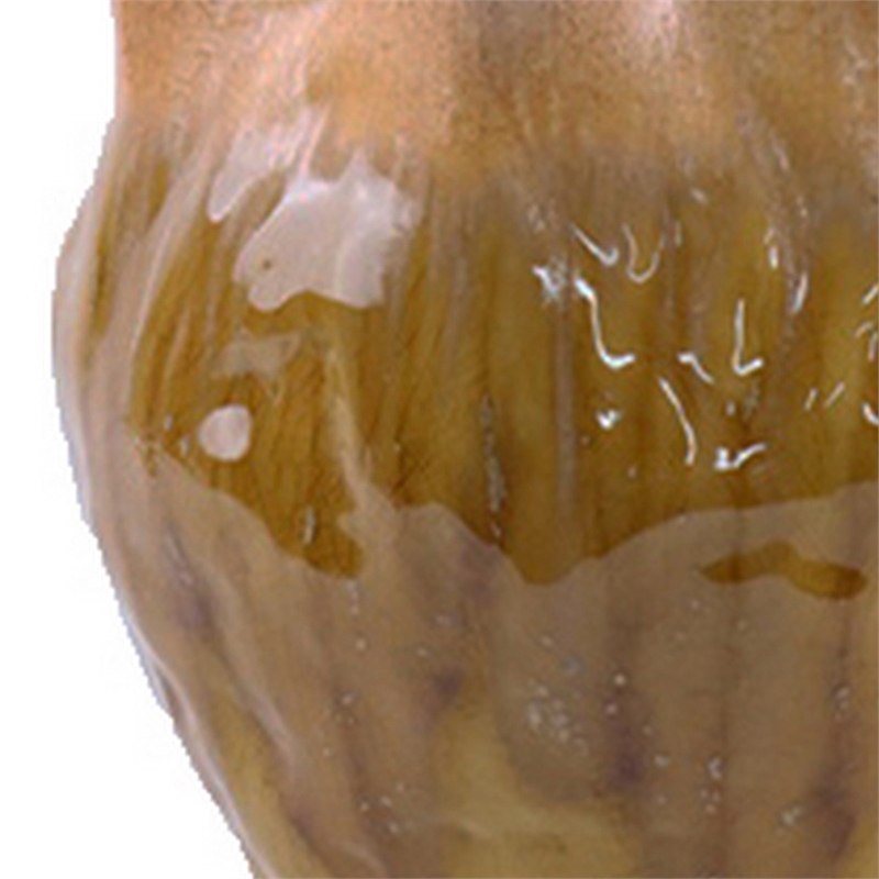 Benjara Balie Accent Vase- Brown Ceramic- Irregular Top Edge- Modern 10 Inch