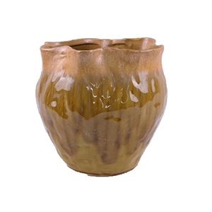 Benjara Balie Accent Vase- Brown Ceramic- Irregular Top Edge- Modern 10 Inch