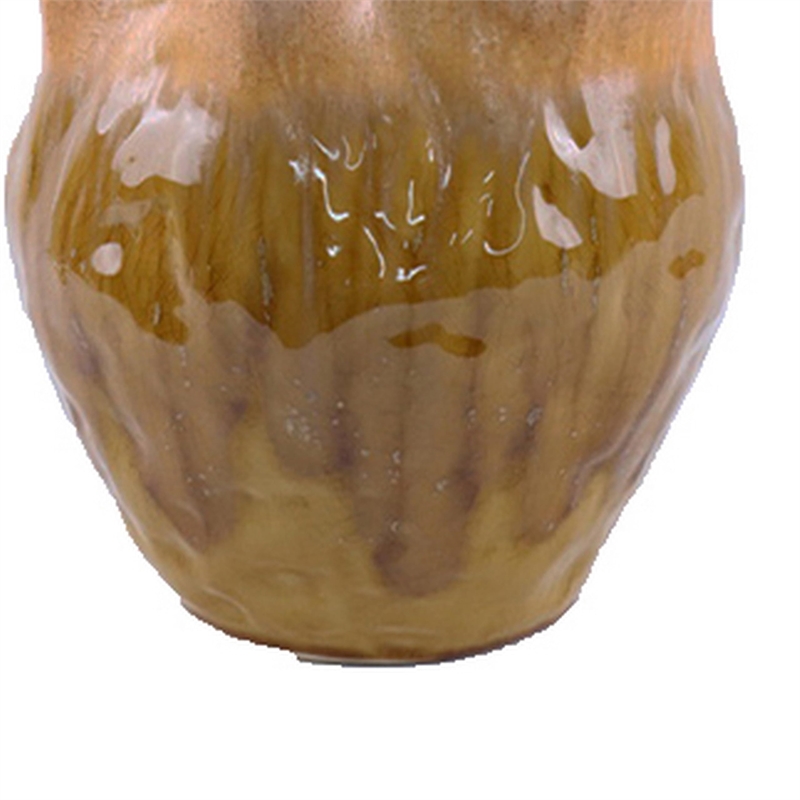 Benjara Balie Accent Vase- Brown Ceramic- Irregular Top Edge- Modern 10 Inch