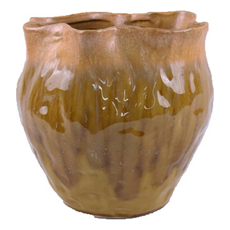 Benjara Balie Accent Vase- Brown Ceramic- Irregular Top Edge- Modern 10 Inch