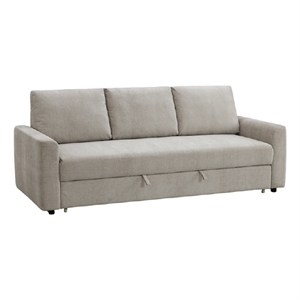 Benjara Eira Sofa with Fold Out Sleeper Full Size Bed- Beige Linen- 89 Inch