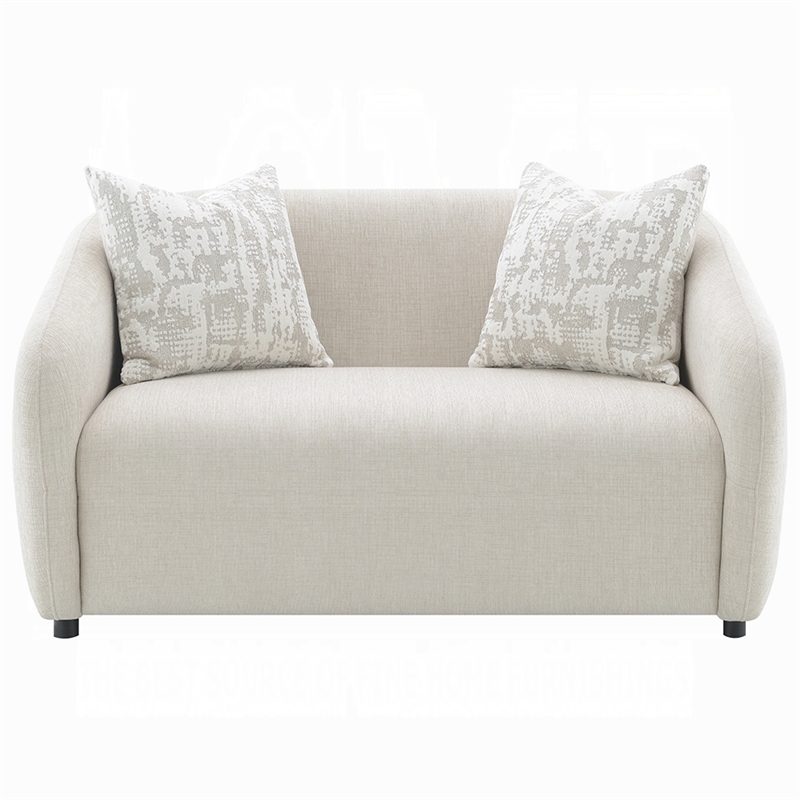 Benjara Tiena Loveseat- 2 Accent Throw Pillows- Modern Beige Linen- 67 Inch