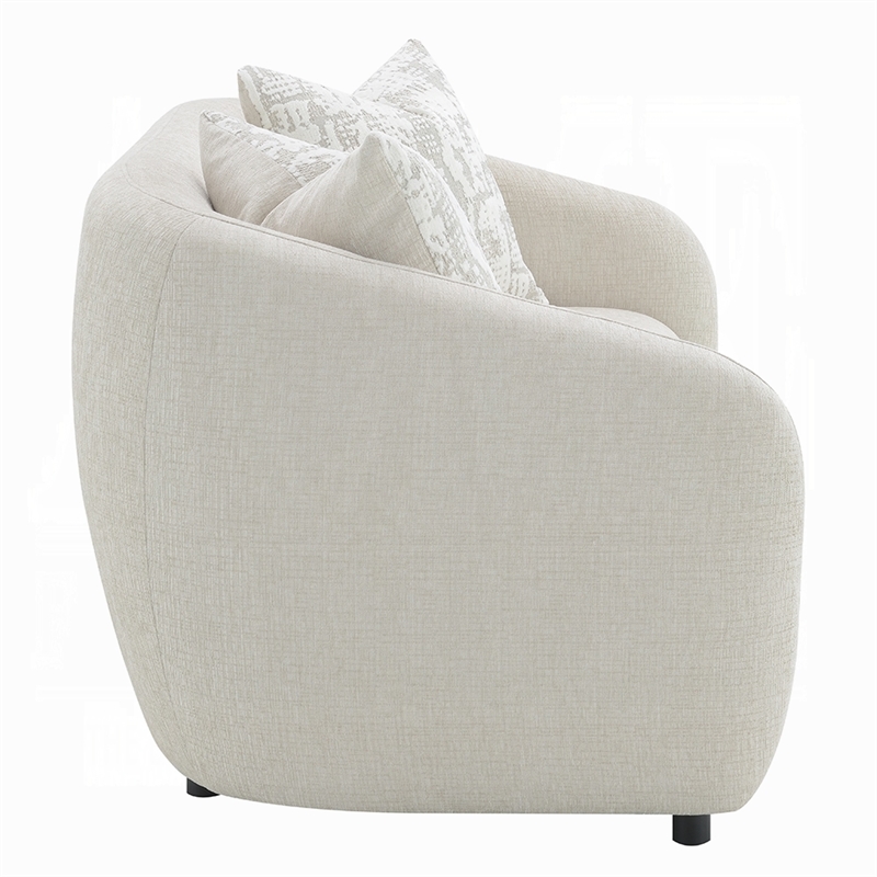 Benjara Tiena Loveseat- 2 Accent Throw Pillows- Modern Beige Linen- 67 Inch