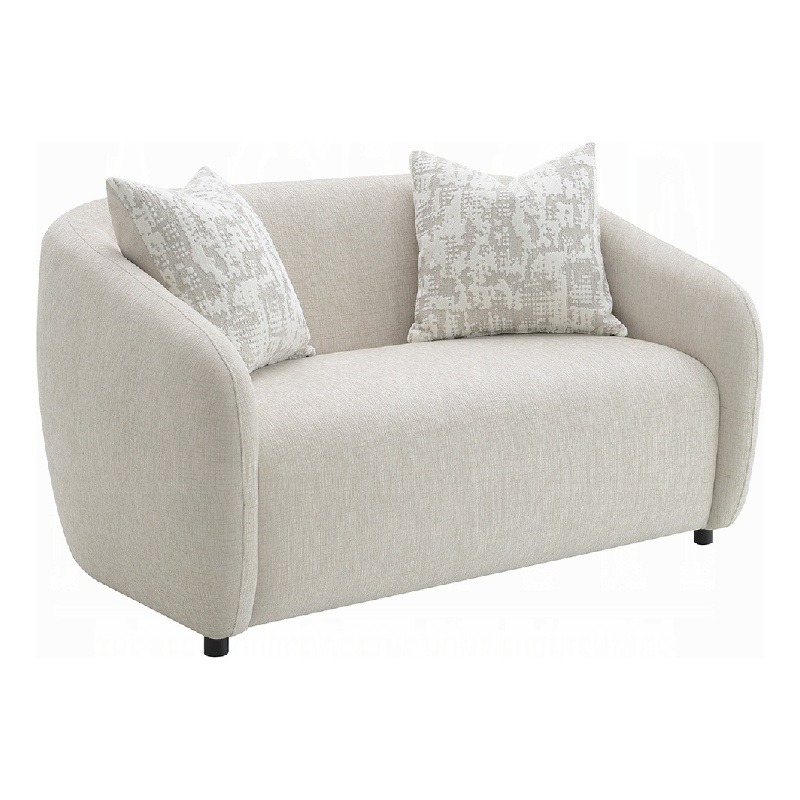 Benjara Tiena Loveseat- 2 Accent Throw Pillows- Modern Beige Linen- 67 Inch