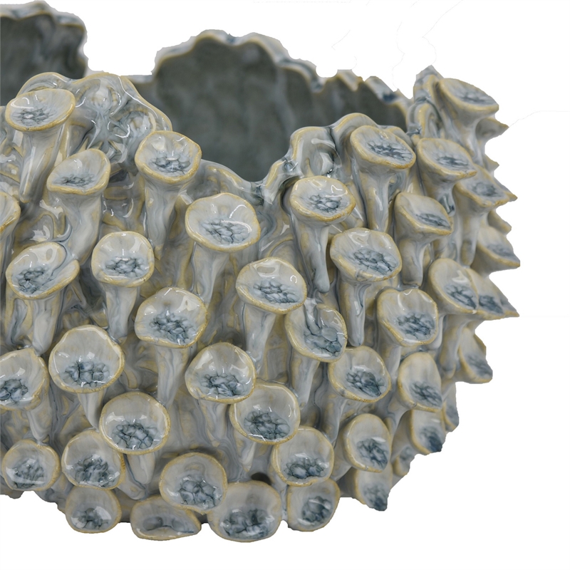 Benjara Nina Decorative Bowl- Light Blue- Textured Coral Gray Ceramic- 11 Inch