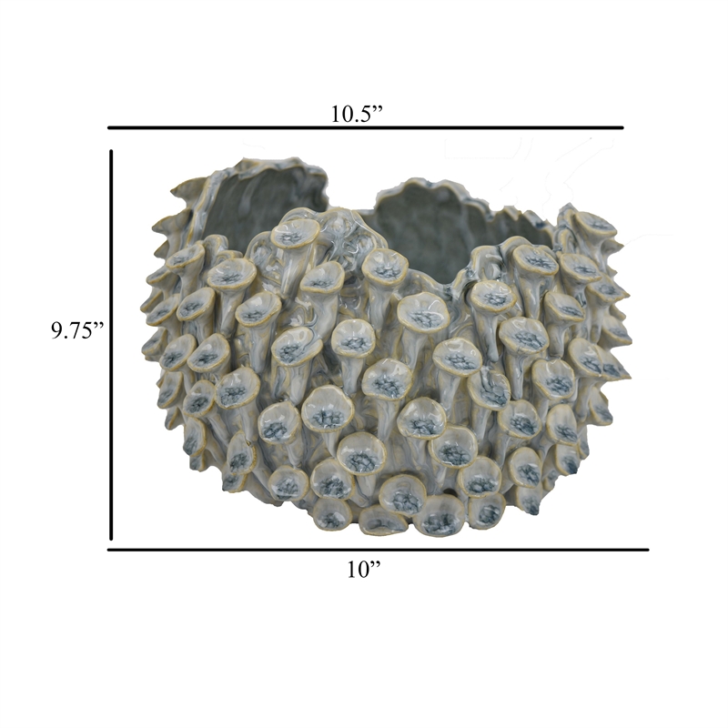 Benjara Nina Decorative Bowl- Light Blue- Textured Coral Gray Ceramic- 11 Inch