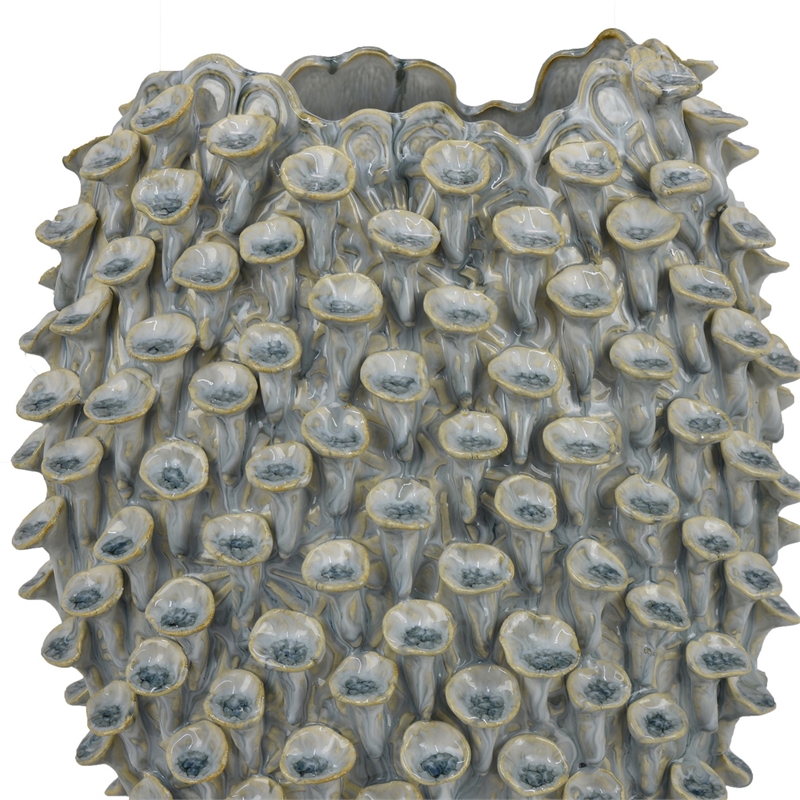 Benjara Nina Decorative Bowl- Light Blue- Textured Coral Gray Ceramic- 13 Inch