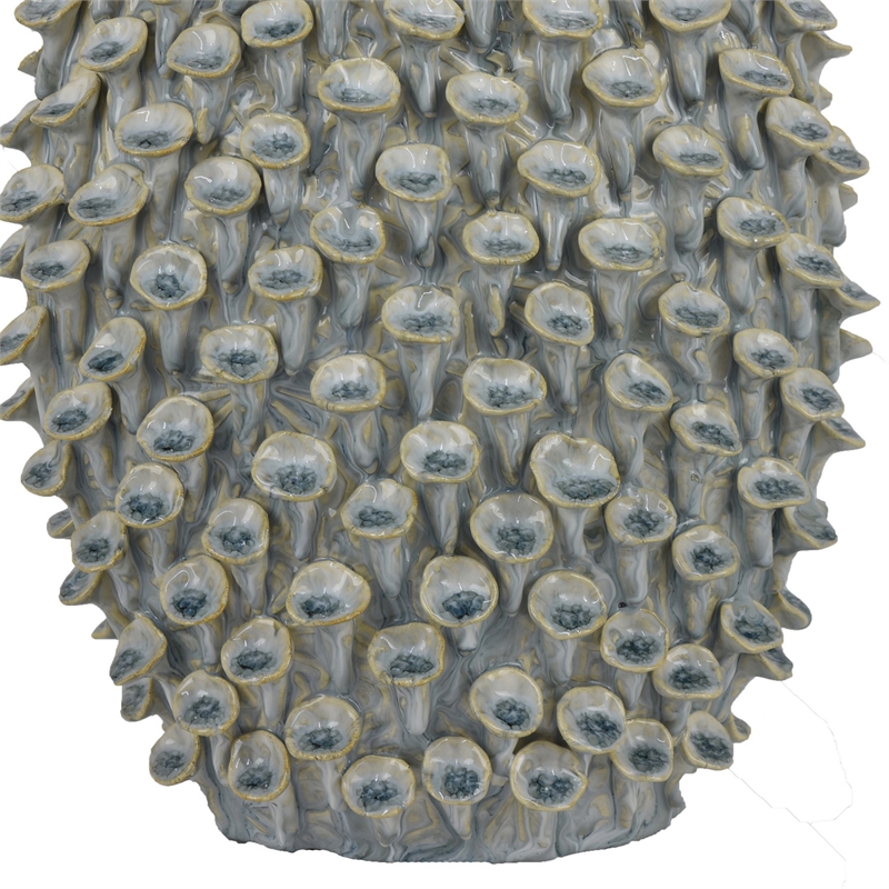 Benjara Nina Decorative Bowl- Light Blue- Textured Coral Gray Ceramic- 13 Inch