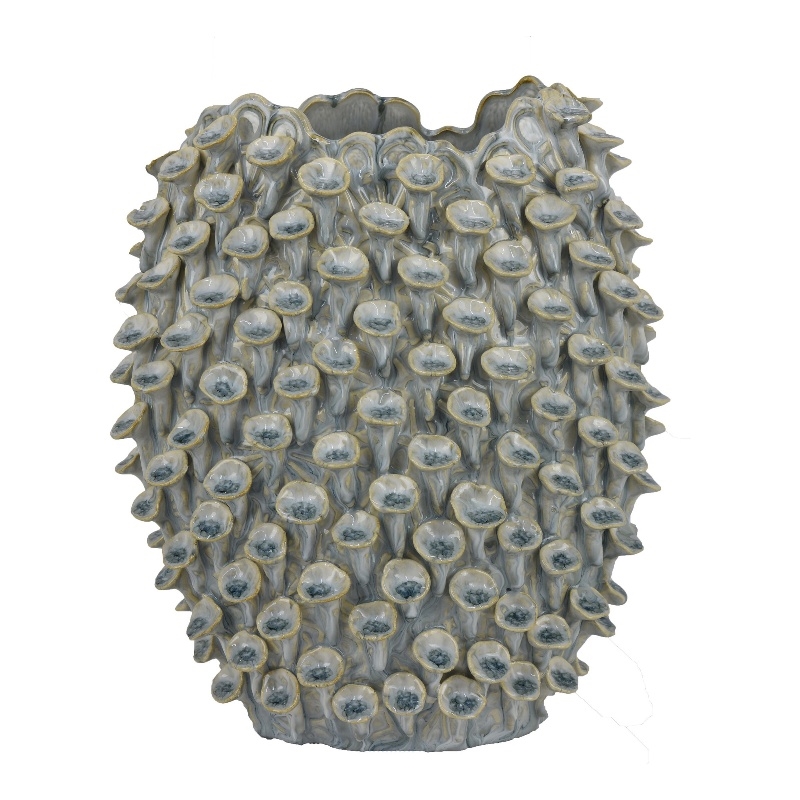 Benjara Nina Decorative Bowl- Light Blue- Textured Coral Gray Ceramic- 13 Inch