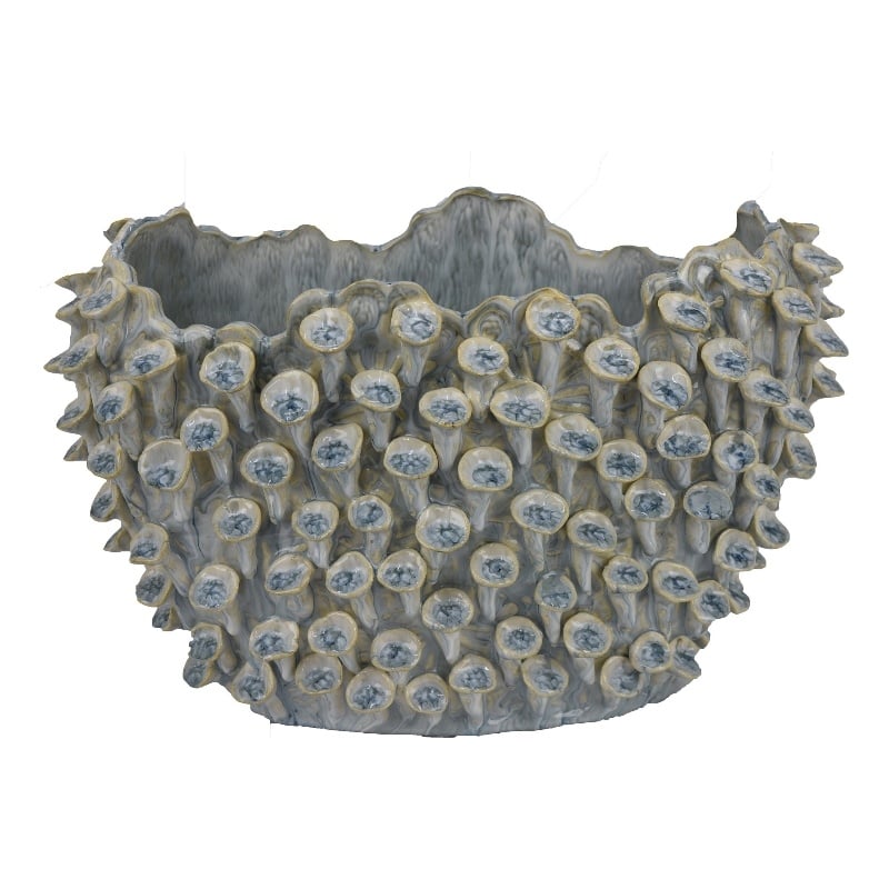 Benjara Nina Decorative Bowl- Light Blue- Coral Textured Gray Ceramic- 14 Inch