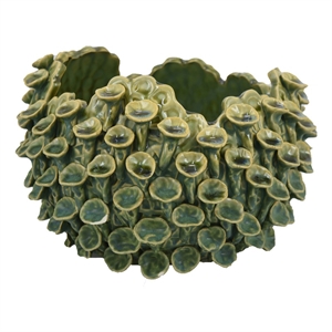 Benjara Nina Decorative Bowl- Textured Green Ceramic- Abstract Coral- 11 Inch