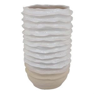 Benjara Accent Planter- Abstract Wave Coastal Design- 22&quot White Ceramic