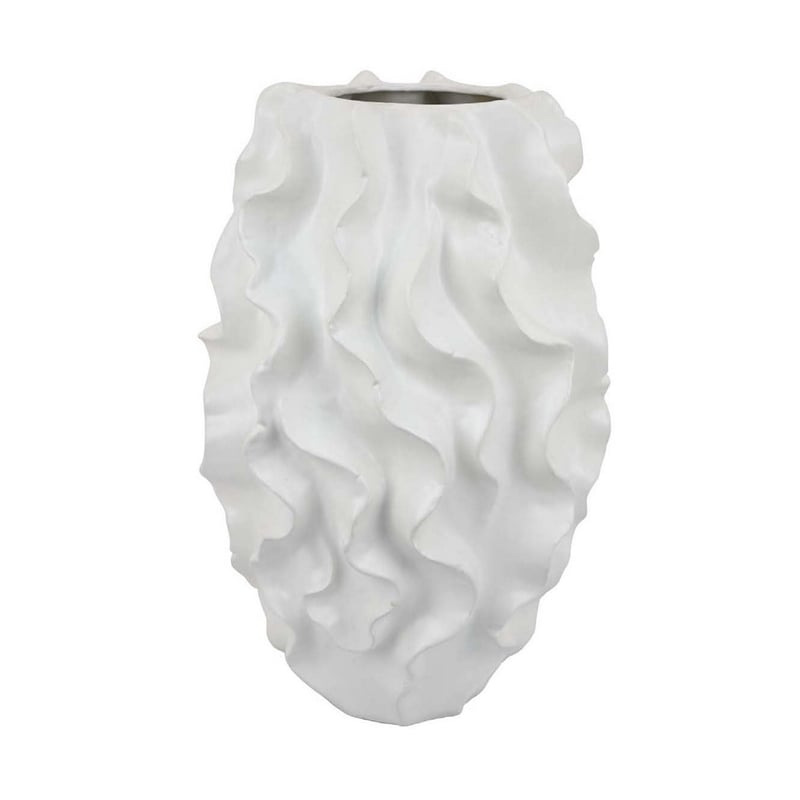 Benjara Decorative Vase- White Ceramic- Textured 19
