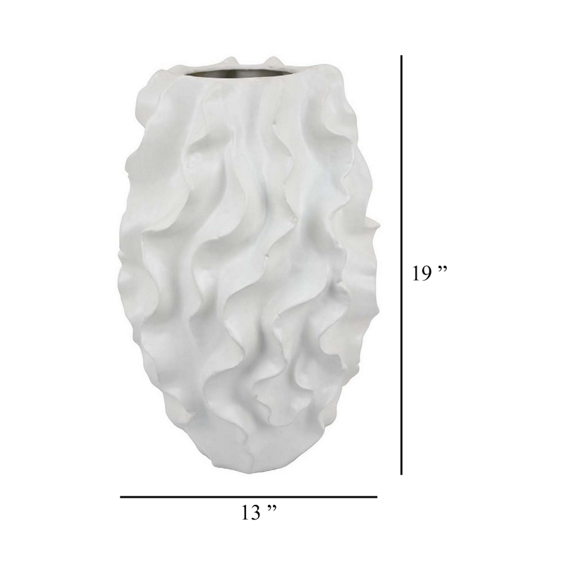 Benjara Decorative Vase- White Ceramic- Textured 19