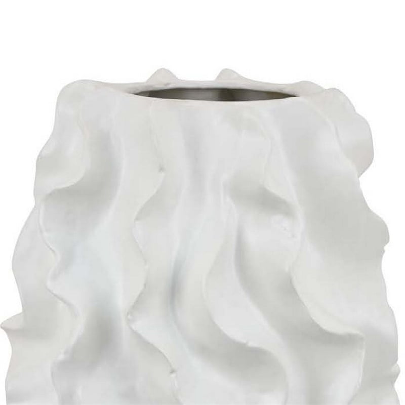 Benjara Decorative Vase- White Ceramic- Textured 19
