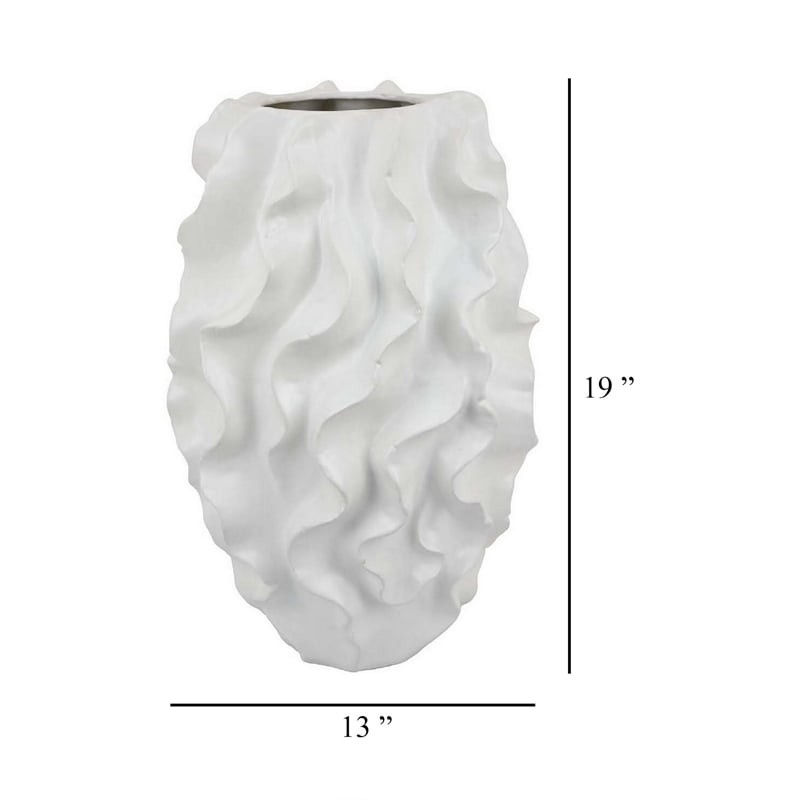Benjara Decorative Vase- White Ceramic- Textured 19