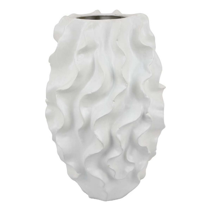 Benjara Decorative Vase- White Ceramic- Textured 19