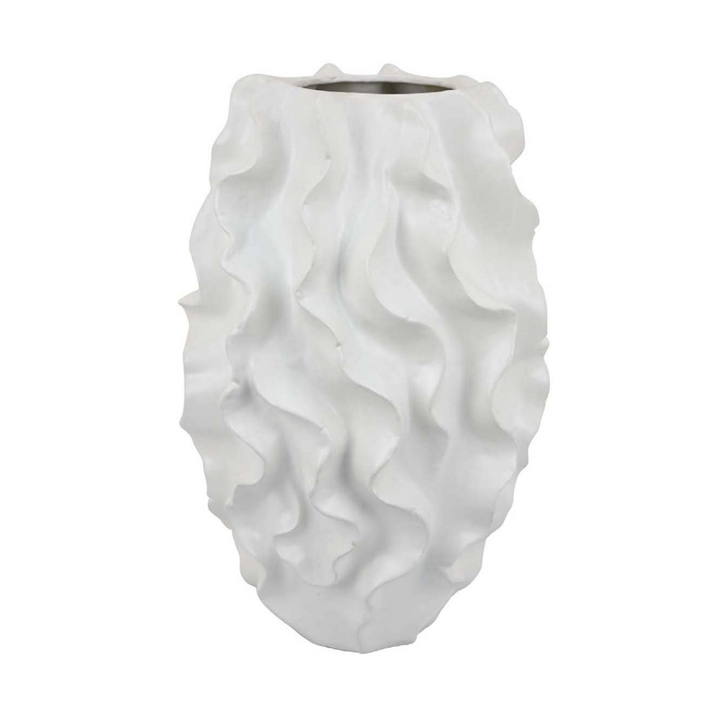 Benjara Decorative Vase- White Ceramic- Textured 19