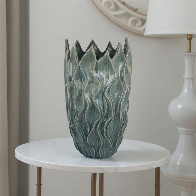 Benjara Esen Decorative Vase- Abstract Wave Design- 22